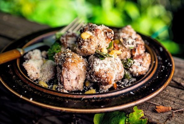 Chicken with Deconstructed Pesto on plate
