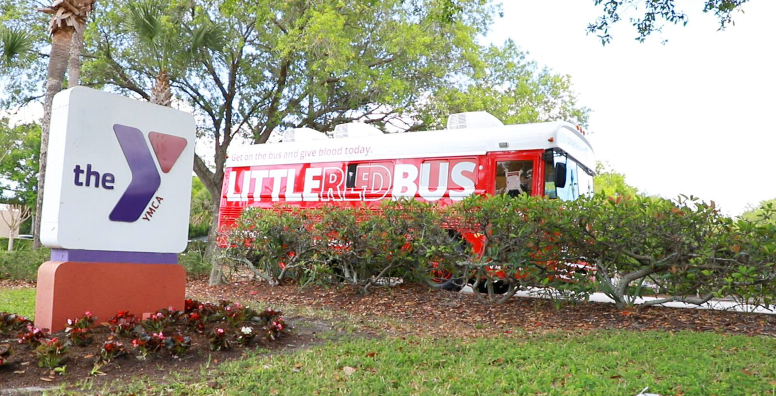OneBlood Big Red Bus Parked at a YMCA