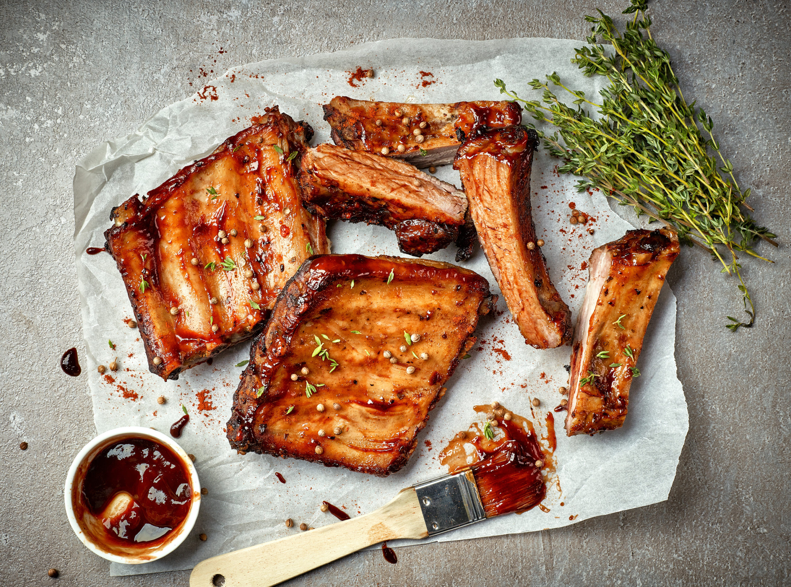 Grilled Barbecue Ribs with Sauce Brush