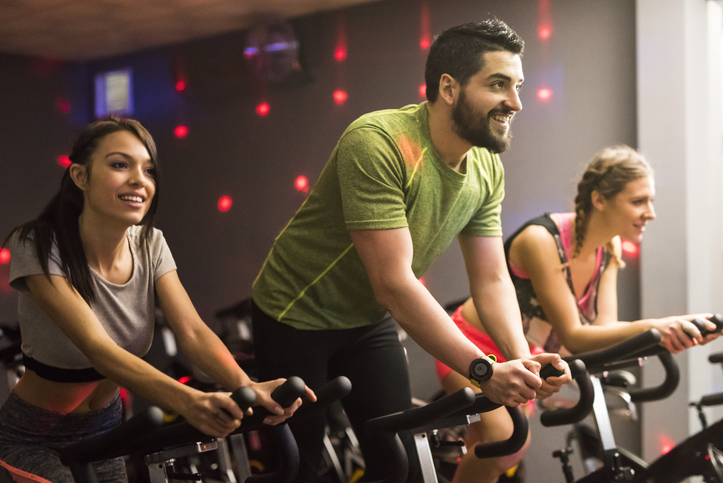 Group at cycling class