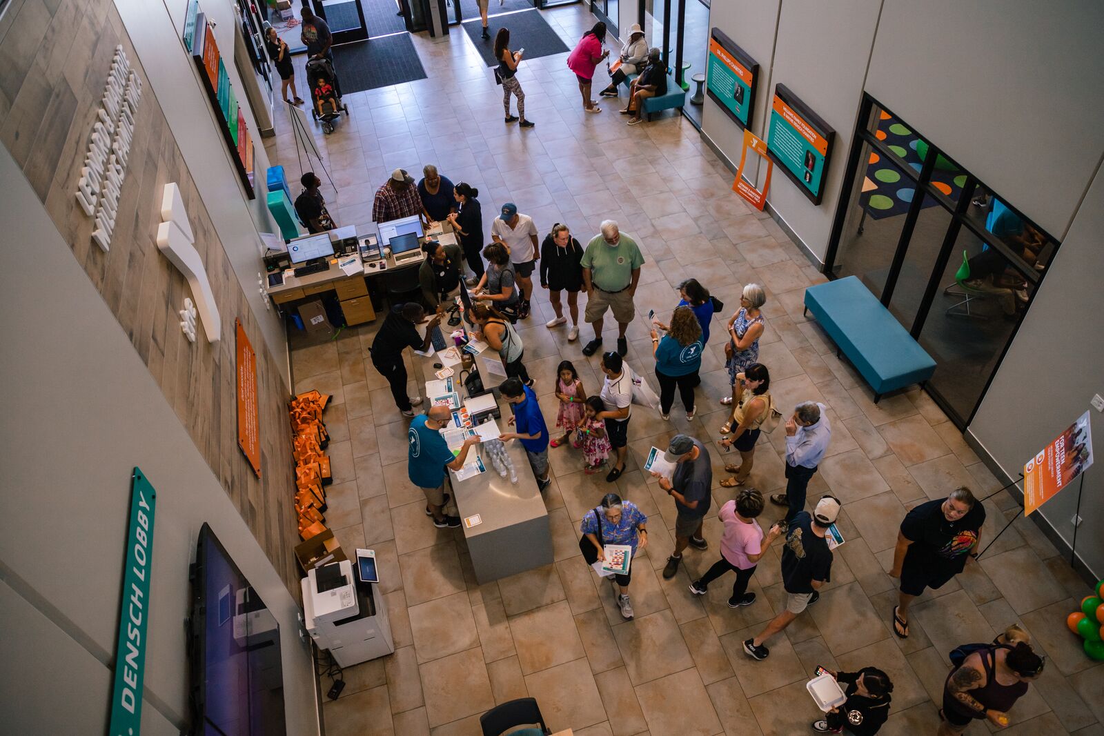 Image of Leonard & Marjorie Williams Family YMCA lobby during a community event