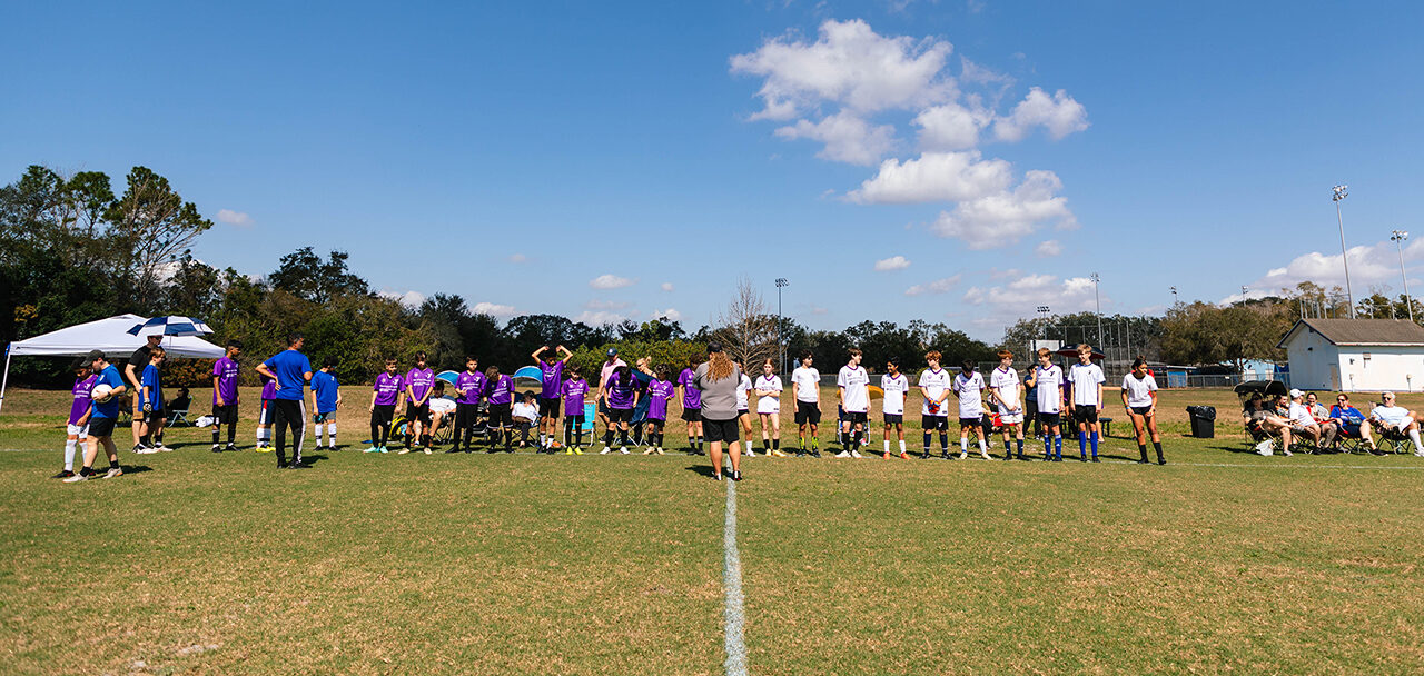 YMCA soccer field and players at Horizon West Crossline Park